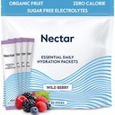 Embalajes de hidratación Nectar - Empaquetaduras de pólvora de electrolitos - Sin azúcar o calorías - Fruta Orgánica Liquid Daily IV Paquetes de hidratación para aliviar la deshidratación y rehidratación rápida (Berry 30 Pack)