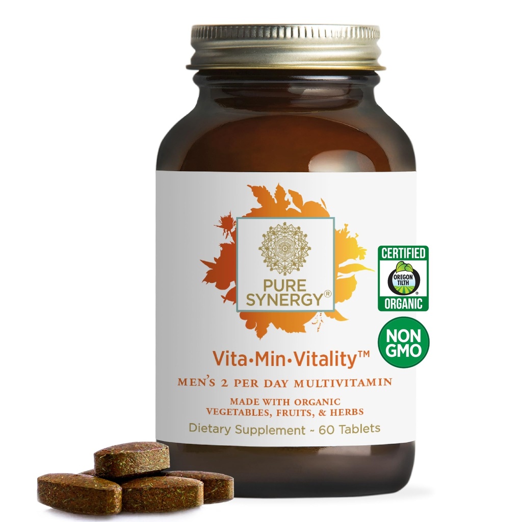 PURE SYNERGY Vita·Min·Vitality ← Multivitamínico Natural para Hombres  Multivitamina diaria de hombres Hecho con alimentos orgánicos enteros  durable for Energy, Stress, and Immune Support (60 Tablets)