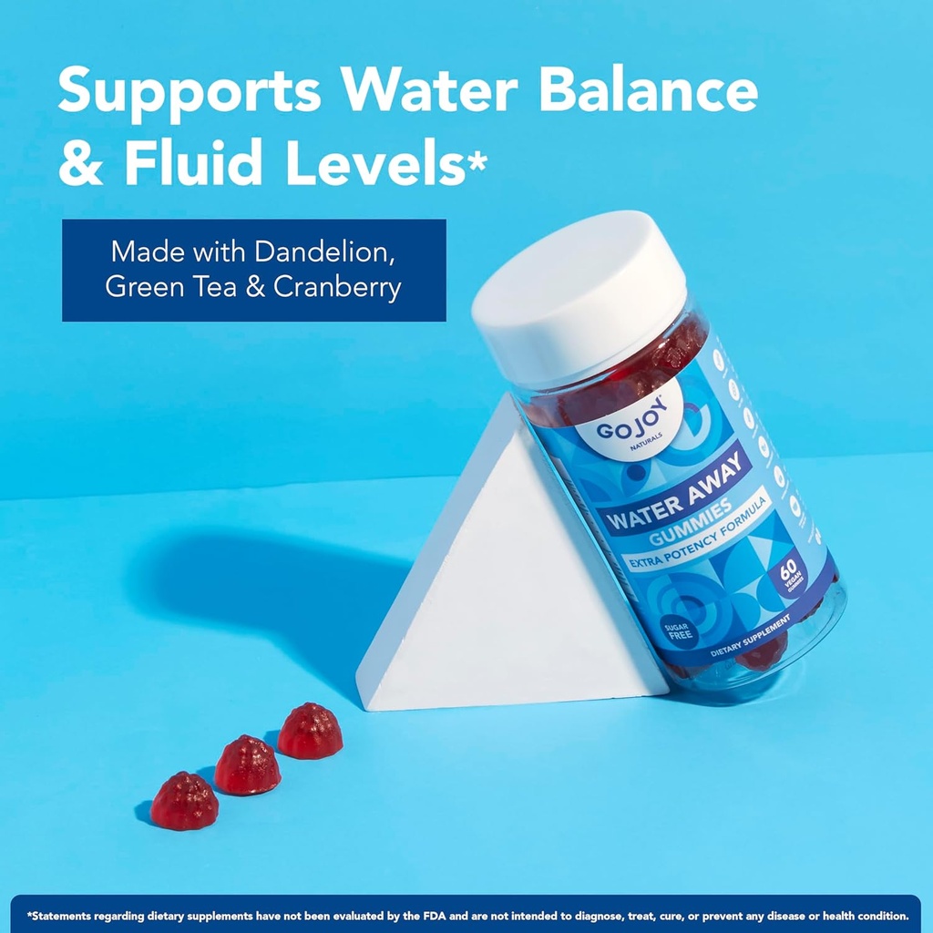 GoJOY Water Away Gummies – Apoyo Diurético Natural para la Retención del Agua y Equilibrio de Hidratación – Fórmula Herbal con Dandelión – 60 Gummies Vegan