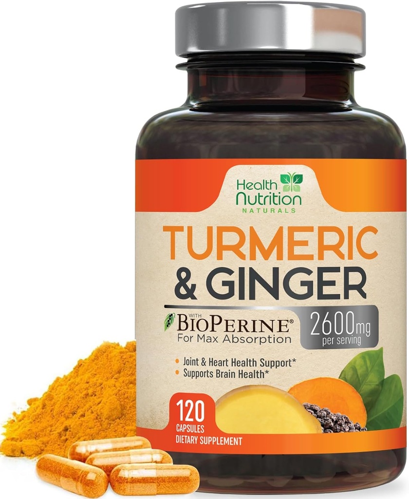 Curcumin Turmeric Suplemento 2600mg - con Ginger ecológico " Turmeric, 95% Curcuminoides, BioPerine Black Pepper para la mejor absorción, Apoyo Conjunto Vegano de la Naturaleza, No GMO, Botellado en EE.UU. - 120 cápsulas