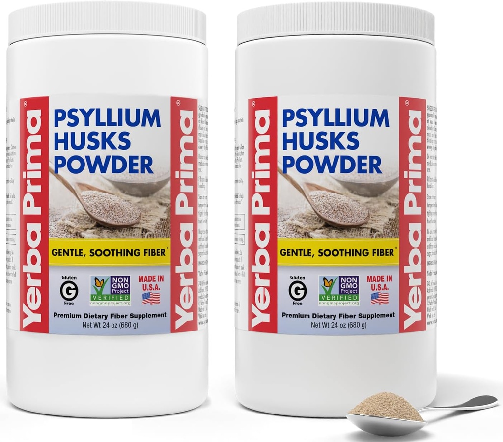 Yerba Prima Psyllium Husks Powder - 24 oz (Pack of 2) - Unflavored - Fine Ground - Natural Fiber Supplement with Soluble & Insoluble Fibra