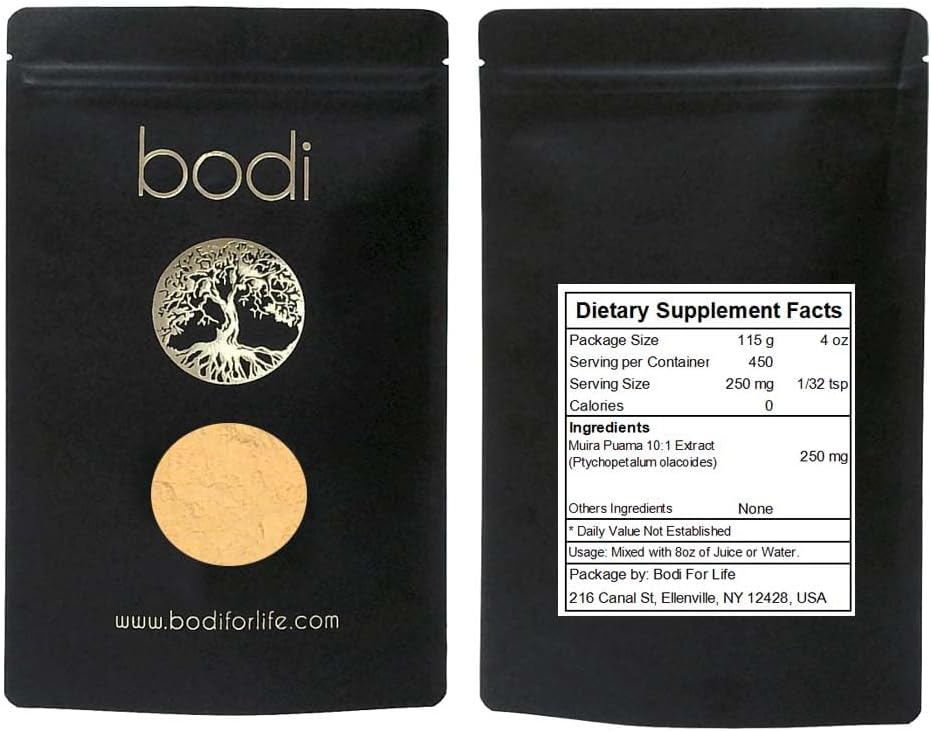 bodi : Muira Puama Powder Silencio 4oz a 5lb tención 100% Mano Natural Pura Artesanada (4 oz)