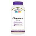 21st Century 2000 mg Cinnamon Plus Chromium Vegetarian Capsules (120 Conde), Suplementos de canelas soporta el metabolismo de azúcar y carbohidratos, libre de gluten, no transgénico, no se agregan sabores artificiales