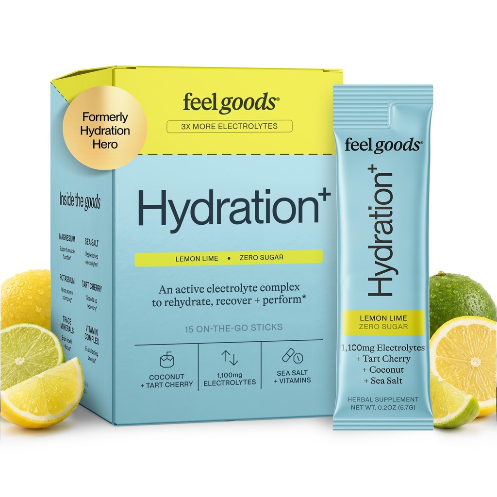 Siente los bienes Hidratación Héroe, 1000 mg Electrolitos Polvo, Azúcar Libre, Magnesio, Aloe Ecológico Vera, L Theanine, Vitamina C & B12, No GMO, Keto, Vegan, Packets Electrolyte ← Lime Lemon, 15 Con