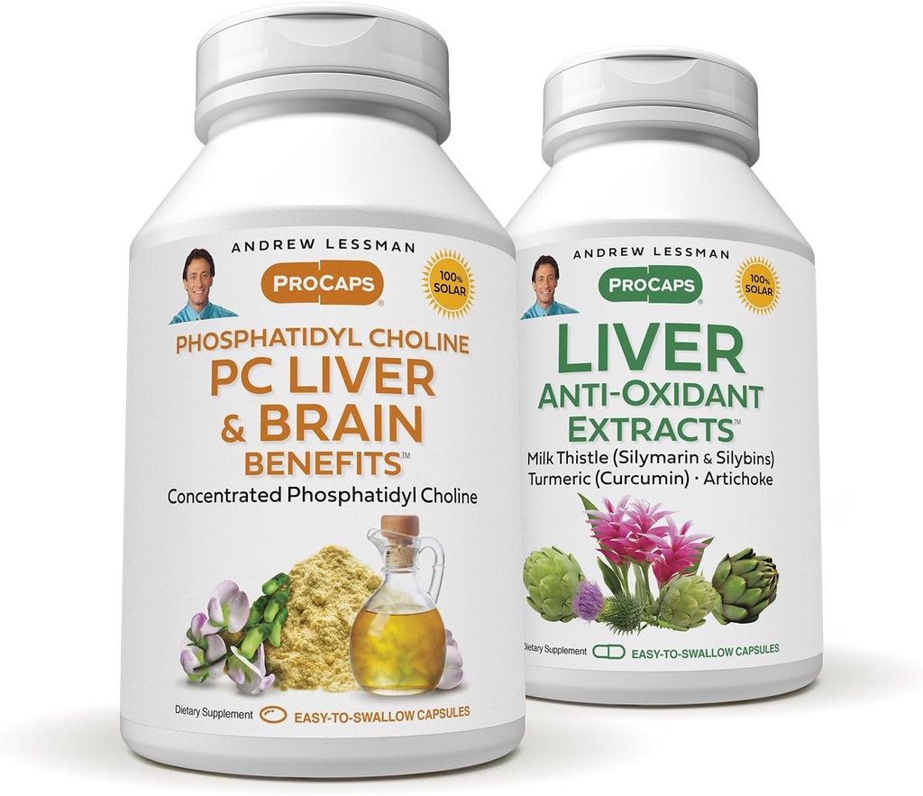 [BRSWYYYCDNYB43DK] ANDREW LESSMAN PC Liver and Brain benefits + Liver Anti-Oxidant Extracts Kit: 90 Capsules(60sg+30cp) - Phosphatidyl Choline, Milk Thistle, Artichoke, Curcumin.