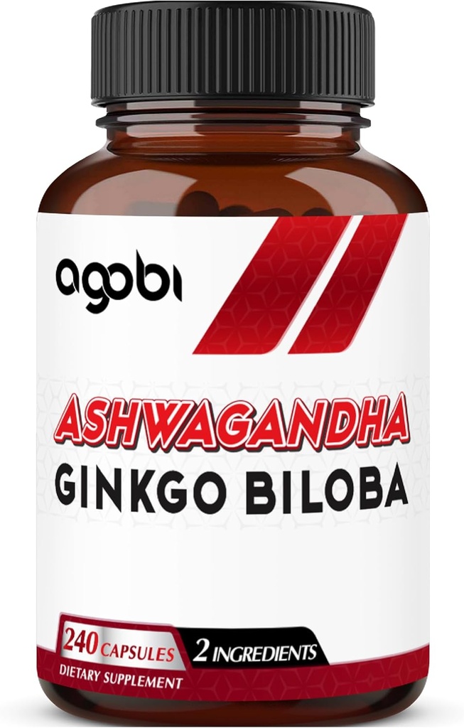 hace 1600mg Ashwagandha con Ginkgo Biloba Suplemento - Fórmula Super Extracto para Sistema Inmunitario, Producción Energética, Salud de la Memoria > 240 cápsulas Veggie