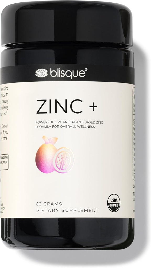 Blisque – Suplemento Zinc Orgánico Fuentes de Guava Leaf Silencio para Immune Support, Defense and Boost Silencio con Ashwagandha, Aloe Vera, Ginger, y Turmeric Silencio Vegan Silencio Powder  60 Grams