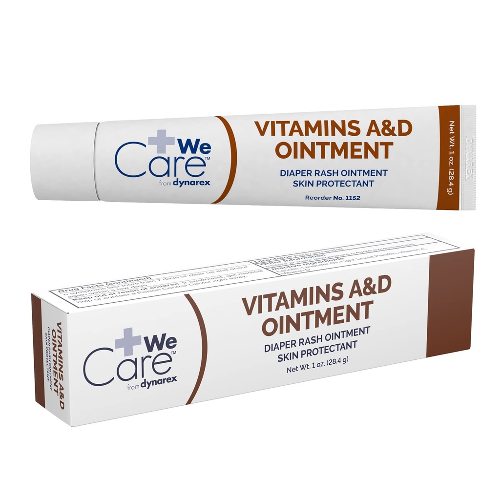 Dynarex Vitamins A & D Ointment, Ointment with Vitamin A and Vitamin D Skin Protectant, for Diaper Rash and Discomfort, White, 1 Count 1oz Tube