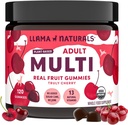 Llama Naturals Multivitamínico para Mujeres y Hombres, Vegan, Gummies Orgánicas con Vitamina D, C y K, Adultos Frutas Reales Vitaminas Gummy, Suplemento Multivitamínico Chewable, No Añadido caña de azúcar, cereza, 120 Ct