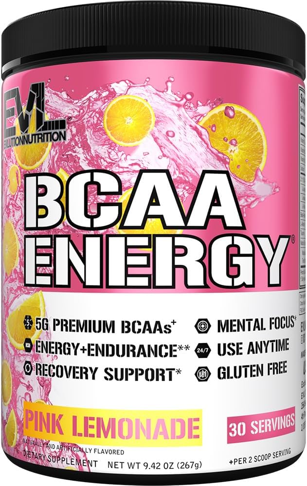 [BRSWG23ROF4B42QY] EVL BCAAs Aminoácidos Polvo - BCAA Energy Pre Workout Powder para la recuperación muscular Crecimiento y resistencia - Rehidratación de la bebida de recuperación después del entrenamiento con la cafeína natural - Pink Lemonade