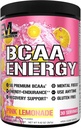 EVL BCAAs Aminoácidos Polvo - BCAA Energy Pre Workout Powder para la recuperación muscular Crecimiento y resistencia - Rehidratación de la bebida de recuperación después del entrenamiento con la cafeína natural - Pink Lemonade
