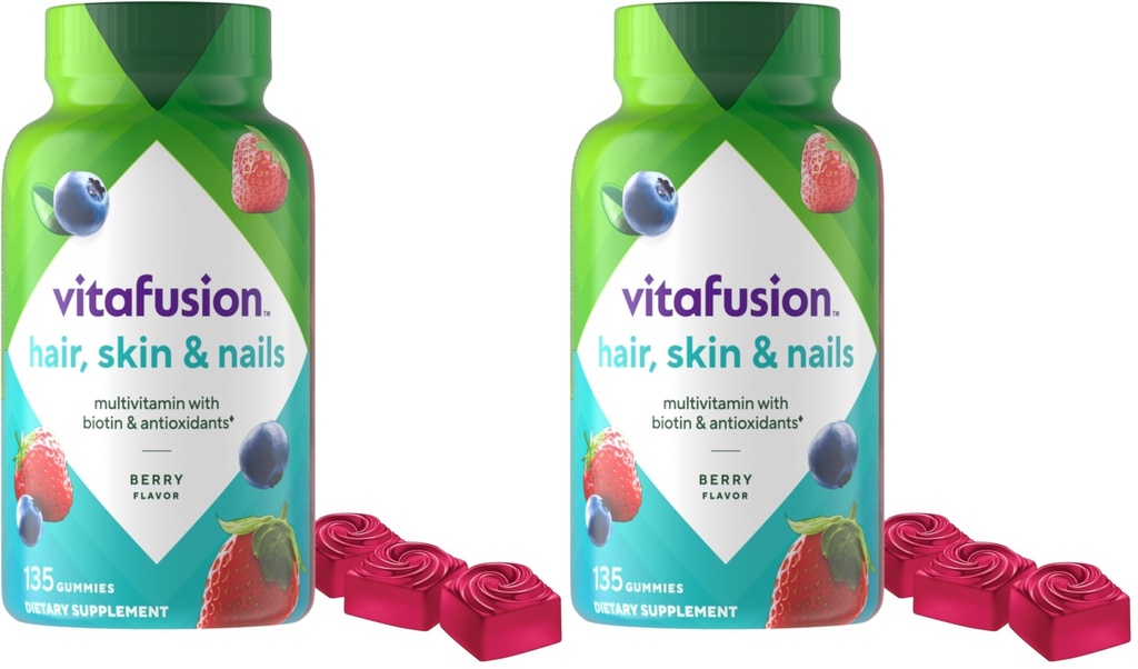 Vitafusion Gorgeous Hair/Skin & Nails Multivitamin Gummy Vitamins + Biotin & Antioxidant Vitamins C&E/Raspberry Flavor (45 Day Supply) America’s Number One Gummy Vitamin Brand, 135 Count (Pack of 2)