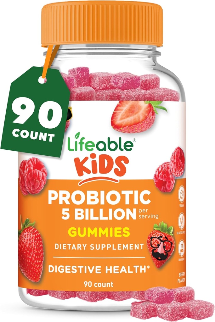 Probióticos Lifeable para niños Gummies ← 50mg (5 billón) ← Gran Tasting Kids Probióticos Gummies  durable for Gut Health and Immune Support ← Kids Probiotic Gummies for Boys and Girls TEN 90 Gummies