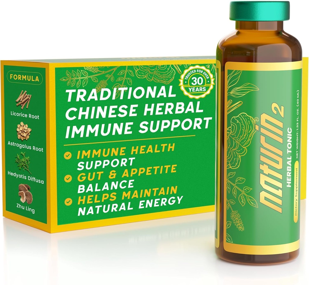 Herbal Immune Support & Adaptogen Drink - 12 Vials (40ml) TENIDO 30 Años de Wellness Herbal para la Vitalidad, Energía & Salud Digestiva - Licorice Root, Astragalus, Hedyotis, Reishi Mushroom Extract