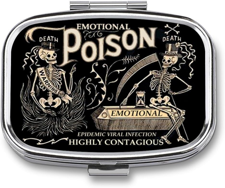 Metal 2 Organizador de píldoras Organizador Travel Friendly Portable Compact Pill Box Cute Pill Case to Hold Vitamins,Fish Oil,Supplements,Meds,Tablet for Purse,Pocket. (Black Background)