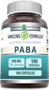 Fórmulas increíbles PABA 500 Mg Suplemento Silencio Capsules Silencio No Gluten-Free Silencio Hecho en EE.UU. (1 Pack Silencio 100 Cuenta)