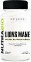 NutraBio Lions Mane Supplement Capsules- Organic Lion's Mane Mushroom Powder (500mg)- Focus, Memory, Immunity - 60 cápsulas vegetales