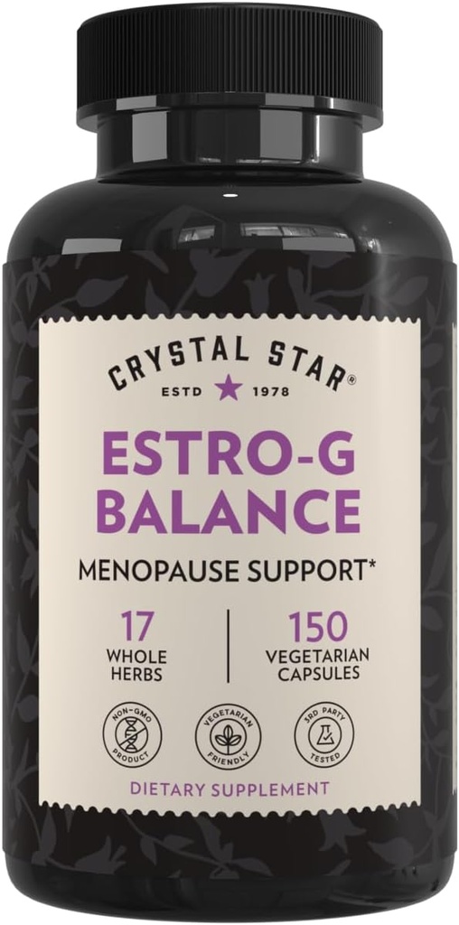 Crystal Star Estro G Balance Suplemento (150 cápsulas) – Herbal Menopause Support with Black Cohosh, Rehmannia, Damiana & Licorice – Vegetarian " Non-GMO