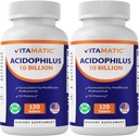 Vitamatic 2 Packs Acidophilus Probiotic - 10 Billones CFU - 120 Tablets - 5X Potency - Suplemento Probiótico diario, soporta la salud digestiva (Total 240 Tablets)