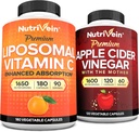 Nutrivein Premium Apple de la sidra cápsulas de vinagre " Liposomal Suplemento de vitamina C Agrupación: Alta absorción Vitamina C Capsules & Apple Cider Suplementos de vinagre Agrupación para Defensas Inmunitarias & Gut Health