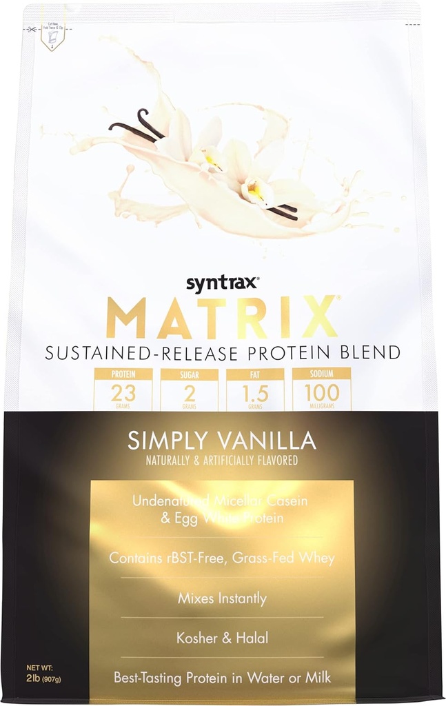 Matriz de Nutrición Syntrax - Proteína de liberación sostenida Blend, simplemente vainilla 2 libras.
