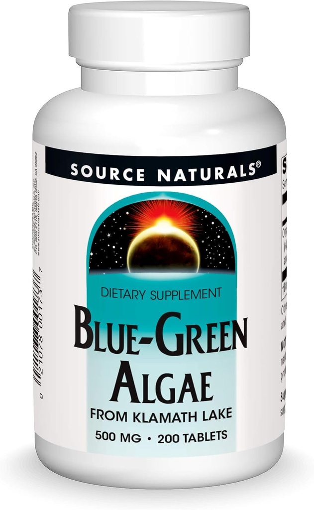 Fuente Natural Algas Verdes Azules del Lago Klamath - Suplemento Superalimentos Algae, 500 mg - 200 Tablets