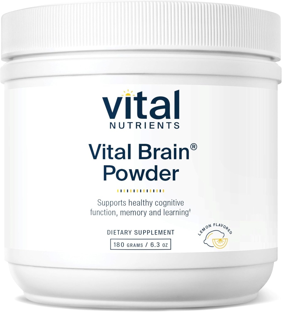 Nutrientes vitales Vital Brain Powder ← Phosphatidylserine, Acetyl-L-Carnitine Brain Supplement TEN Nootropic TEN Healthy Cognitive Function, Memory, Learning* TEN Gluten, Dairy, Soy Free TEN Lemon ANTE 150g