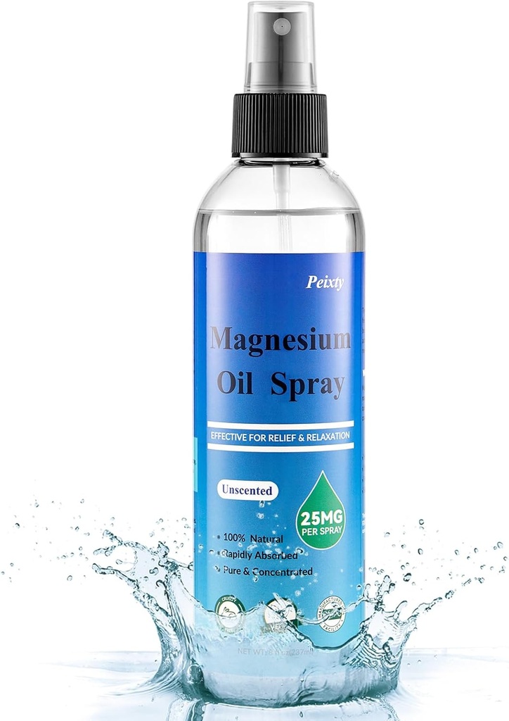 Magnesio puro 100% Óleo Spray,8 fl oz,Less Itchy, Aceite de Magnesio Tópico para Pies, Cloruro de Magnesio del Antiguo Zechstein Seabed, Sin Scented
