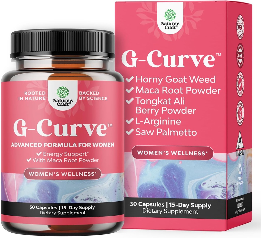 Natures Craft G Curve Horny Goat Weed for Women - Invigorating Feminine Blend with Maca Root Mujer and Tribulus Terrestris Enhanced Energy Mood Performance