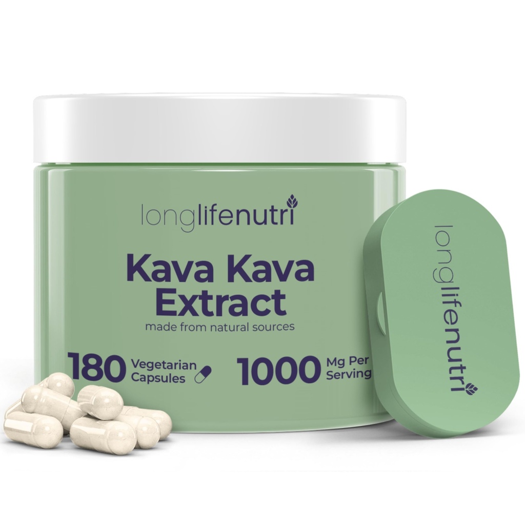 Kava Kava Extracto Suplementos 1000mg ← Herbs Naturales TENIDO Alto Niveles de Piper Methysticum y Kavalactones soportar 180 Capsules Vegetarianos