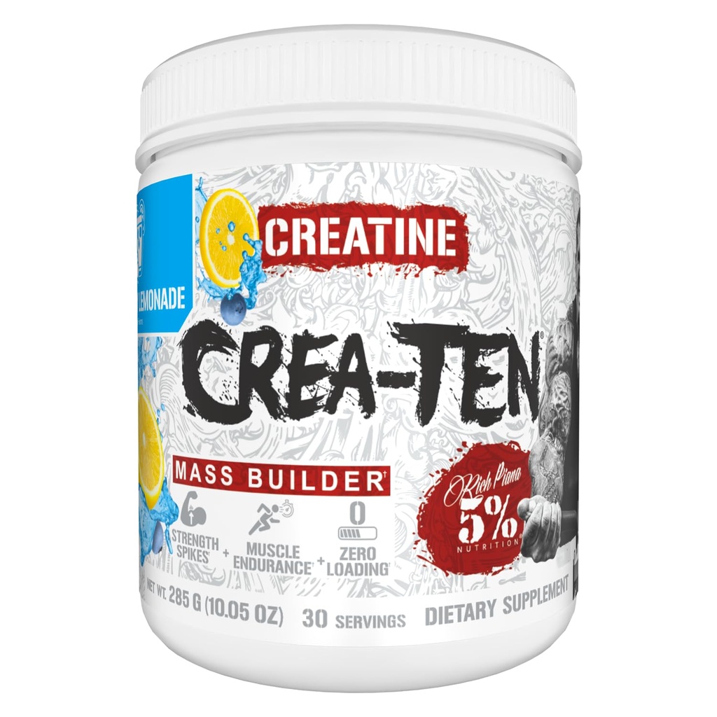 5% Nutrición CreaTEN Complejo de Creatina + Aceleradores peru Flavored Creatine Powder for Muscle Gain ← Max Power, Strength, Endurance, " Recuperación (Blueberry Lemonade)