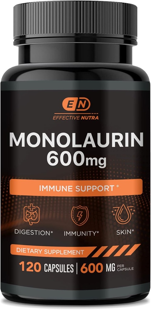 Monolaurin 600mg - Immune Support, Digestion & Skin - Monolaurin Supplement for Men & Women 120 Capsules