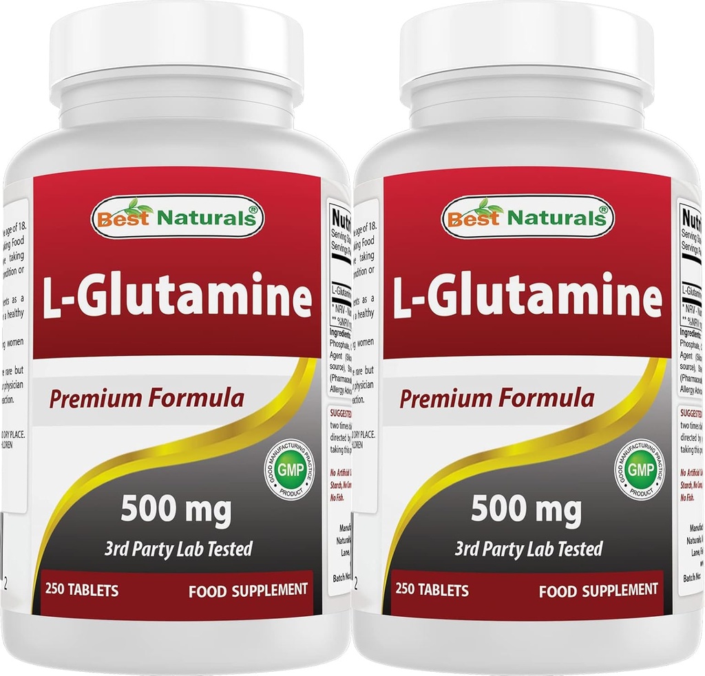 Mejores Naturales L-Glutamina 500mg, 250 Tabletas (250 Cuenta (Pack de 2))
