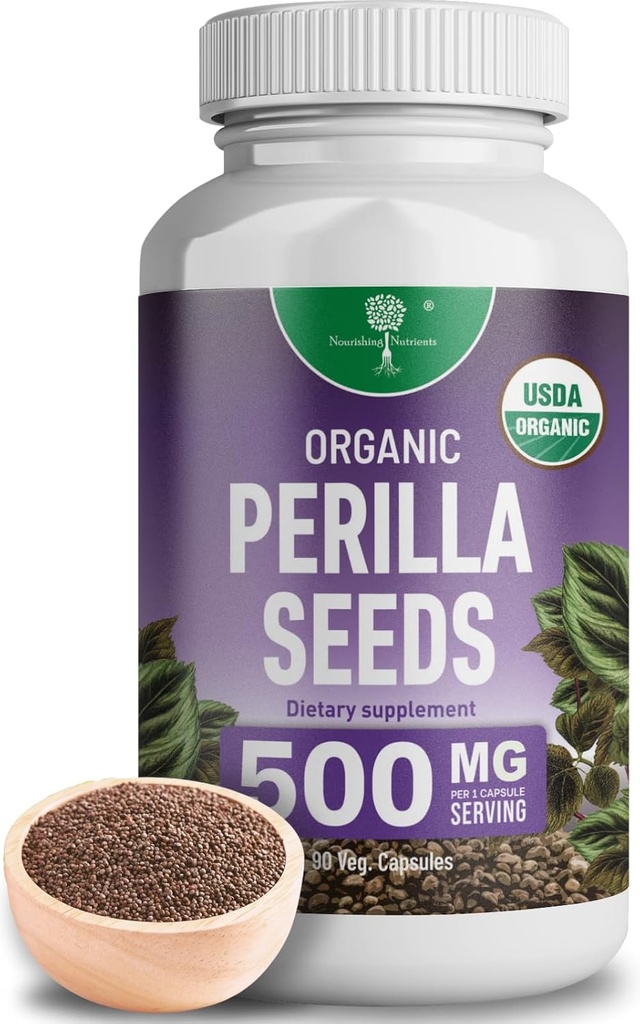 Extracto de semilla de perilla orgánica con 9% ácido romarinico - USDA certificado - Alivio de alergia, respiratorio e inmunidad Booster- Th2 Cytokines, Naturalmente Occurriendo Luteolina - 500mg 90 cápsulas