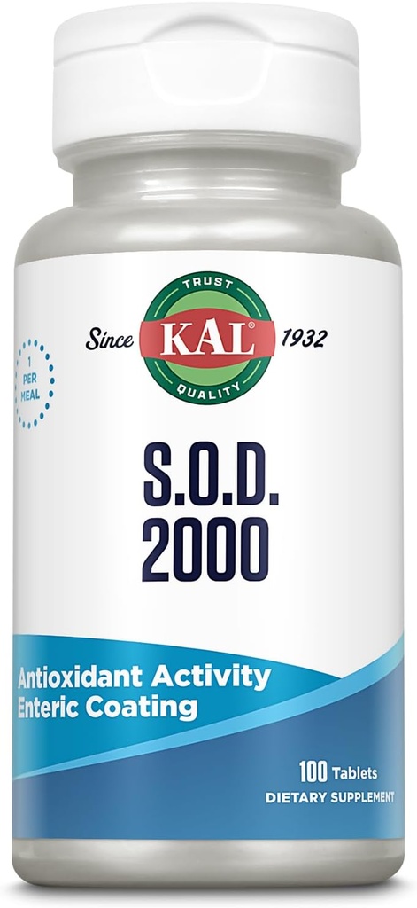 KAL S.O.D. 2000 Suplemento Antioxidante - Fuente del hígado de carne - Enteric Coated for Maximum Assimilation - Lab Verified - GMP Facility - 60 Day Guarantee - 100 Servidores, 100 Tablets