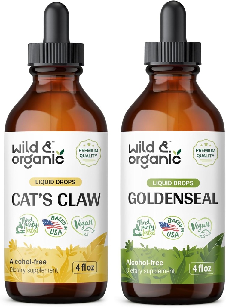 Wild & Organic Claw Tincture 4 fl oz & Goldenseal Tincture 4 fl oz