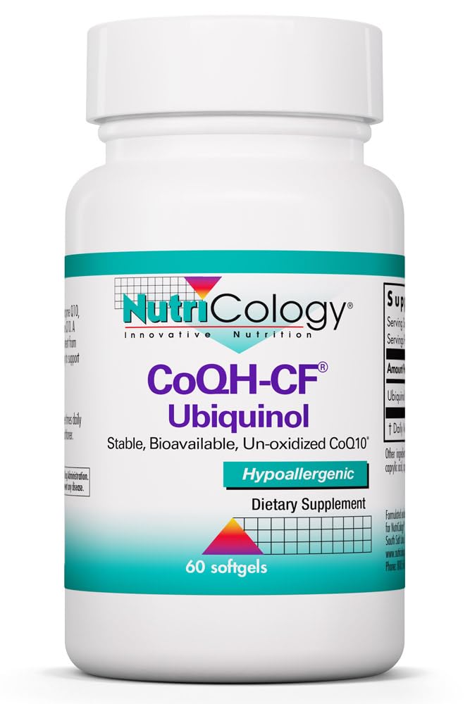 Nutricology CoQH-CF Ubiquinol 100mg Supplement - Un-Oxidized CoQ10, Supports Cardiovascular Health, Immune System Support, Stable, Bioavailable, Softgels - 60 Cuenta