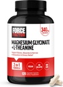 Factor de fuerza Magnesium + L-Theanine, Magnesium Bisglycinate Suplemento de soporte de huesos, músculos, nervios, relajación y mood, Vegan, No Gelatin, No GMO, 120 cápsulas vegetales