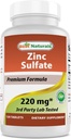 Mejores Naturales Sulfato de zinc 220 mg 120 Tabletas - 3rd Lab testado - hecho en los EE.UU. - Gluten libre & No GMO