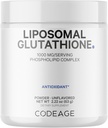 Codeage Liposomal Glutathione Powder - 1,000 mg Vegan Reduced L-Glutathione per Serving, Liposomal Delivery - 2-Month Supply - Unflavored - Phospholipid - Non-GMO Libre de gluten - 2.22 Oz