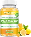 Vitamina B2 Gummies, Riboflavin 400mg Suplemento con Magnesium Glycinate & CoQ10 para adultos & niños, Apoyo Migraine Relief " Nervous System, Boost Energy, Sugar Free Vegan B2 Gummies Lemon Flavor