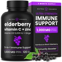 NutraChamps Elderberry con vitamina C y zinc - 5 en 1 Suplemento de inmunidad, 10.000 mg Sambucus Black Elderberry cápsulas con vitamina D3 5000 UI, Sambucus Elderberry Extract Immune Support for Adults