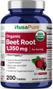 NusaPure Beet Root 1,350 mg 200 Tabletas Orgánicas (Vegetariano, USDA, No GMO & Gluten Gratis) Pepper Negro