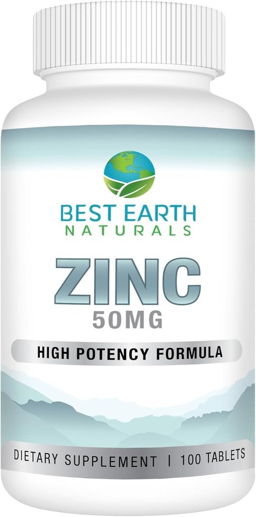 Mejores Naturales de la Tierra 50 Mg Zinc Suplementos - Suplemento de apoyo inmunitario - Antioxidante natural de alta potencia - 100 Tabletas (100 Día-Supply)