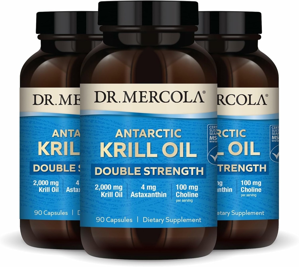 Dr. Mercola Antártico Krill Oil Doble Fuerza - 2.000 mg - Suplemento Omega-3 con EPA & DHA - Apoya Cerebro, Corazón, Salud Conjunta & Inmunitaria - GMO-Free - 270 cápsulas (90 servidumbres)