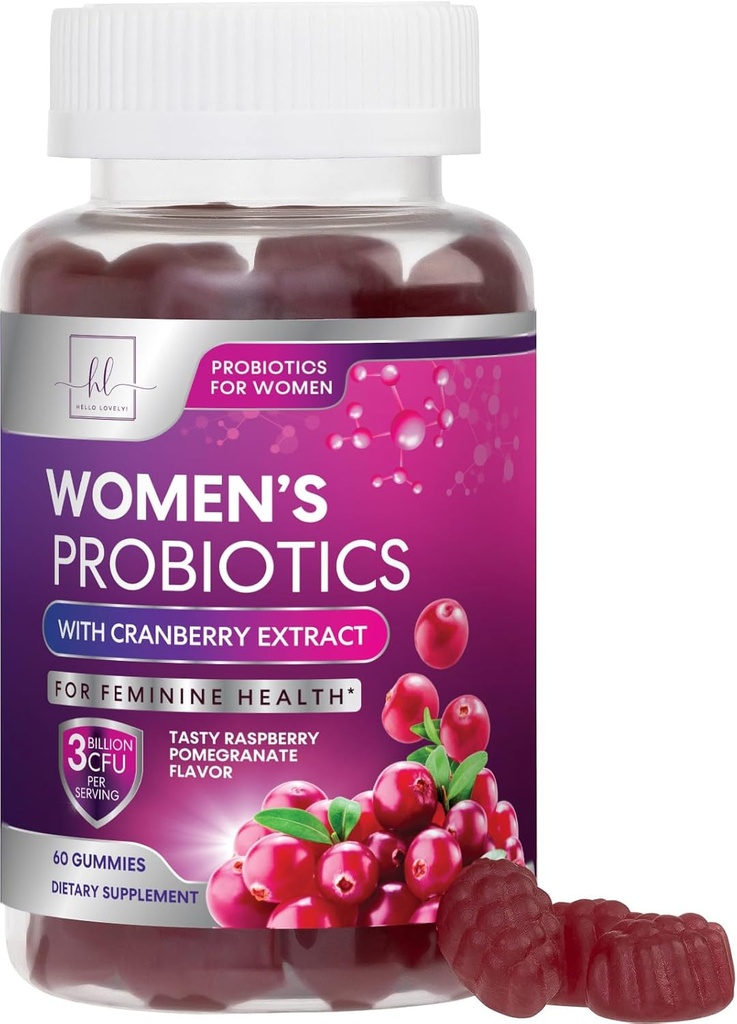 Probióticos para Mujeres Gummies con Arándano - 6 Strains Premium para PH Balance, Salud Digestiva, Vaginal & Immune Support, 3 Billones CFU, Maniquí Probiótico Femenino para Salud Femenina - 60 Gummies