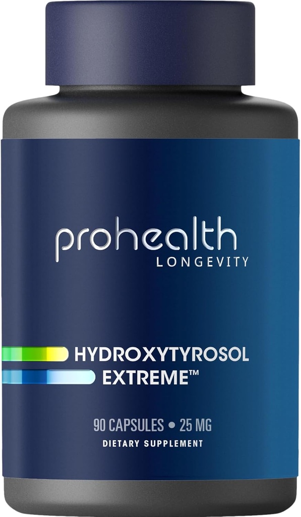 ProHealth Hydroxytyrosol Extreme - Hydroxytyrosol Suplemento, extracto de hoja de oliva (Extracto de hoja viva orgánico) (90 cápsulas vegetarianas) Gluten Free, Soy Free.
