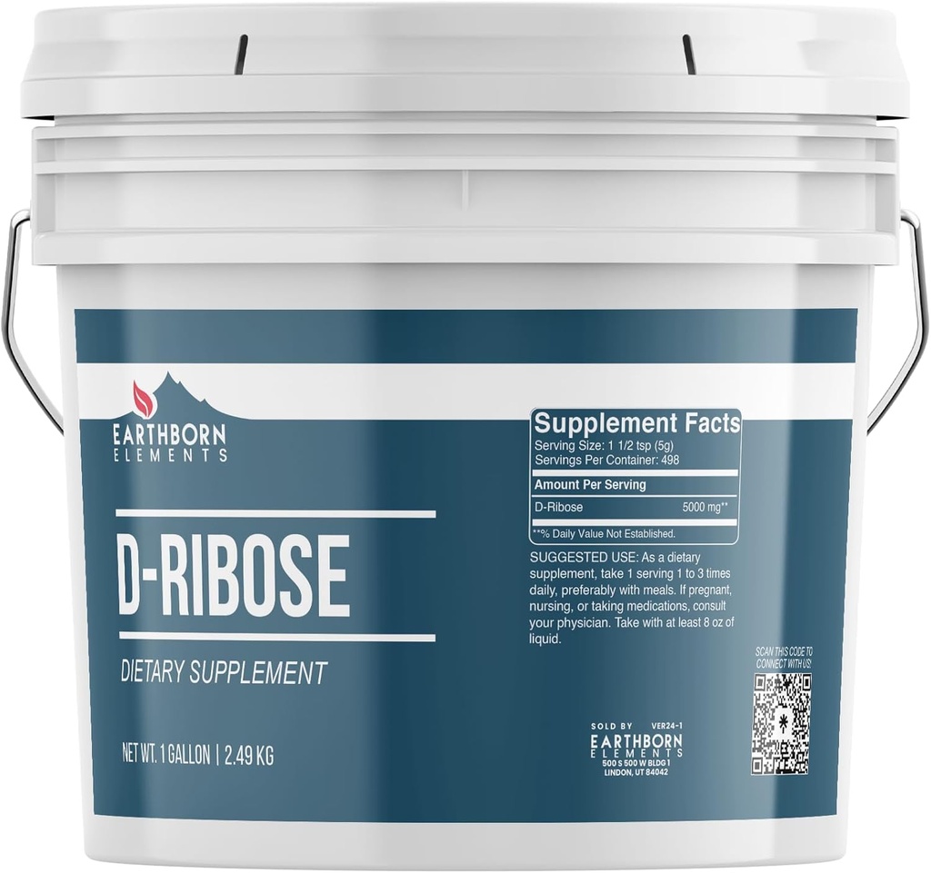 Elementos terrestres D-Ribose 1 Gallon, Puro " Undiluido, Suplemento dietético