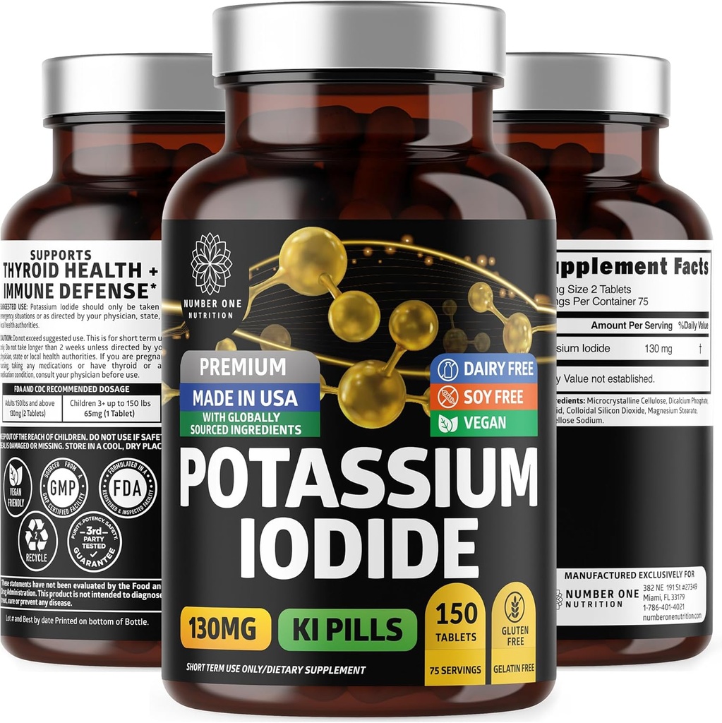 Tablas de Iodida de Potasio Premium, Láminas Naturales de KI para soportar la inmunidad, 130 mg por servidumbre, 150 Conde