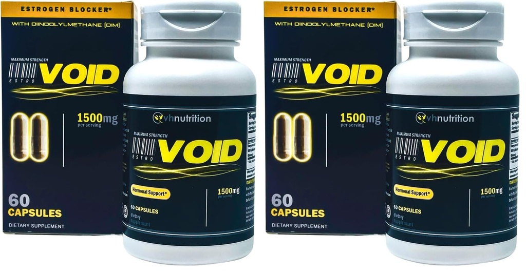 VH Nutrition ESTROVOID | Estrogen Blocker for Men | 1500mg Max Strength Natural Aromatase Inhibitor* W/DIM, Longjack, Ashwagandha, Eleuthero, Cordyceps, Rhodiola, & Panax Ginseng (Pack of 2)